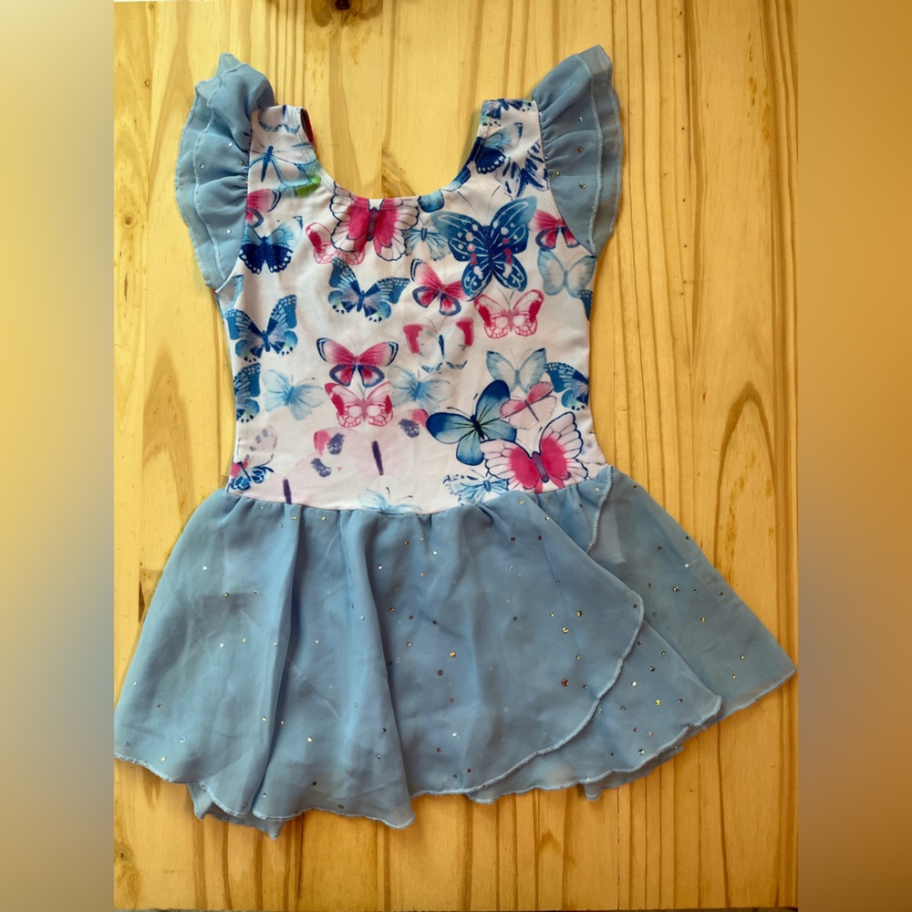 Girls Butterfly Skater Dress in Light Blue and Pink Arshiner Dance Gymnastics
